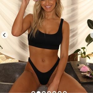 Kulani Kinis Long Crop Bikini top-Pitch Black Ribbed